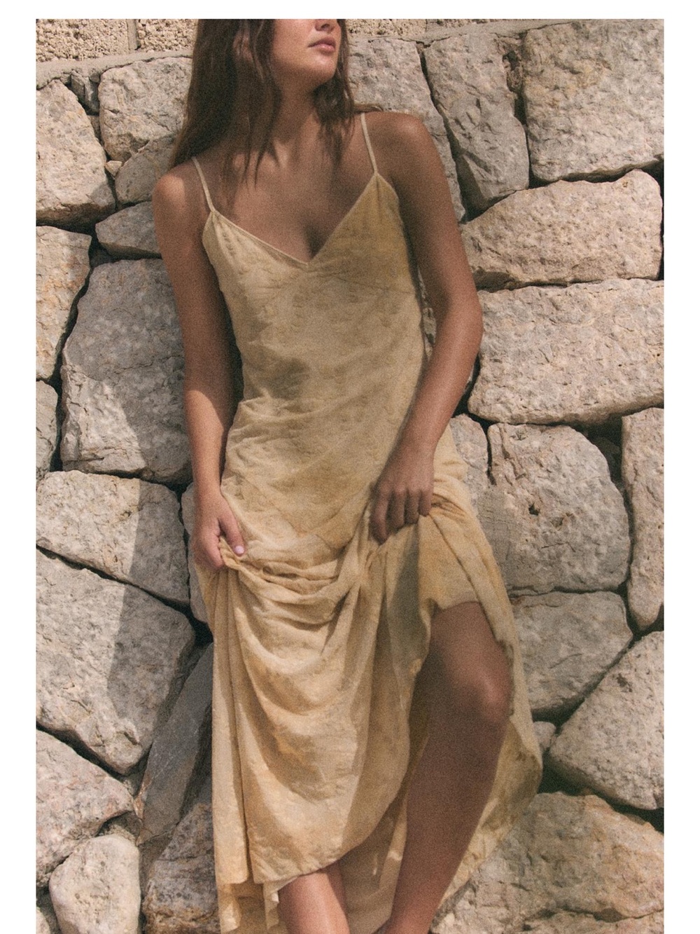 Zara Elegant Cream Slip Maxi Dress with Spaghetti Straps